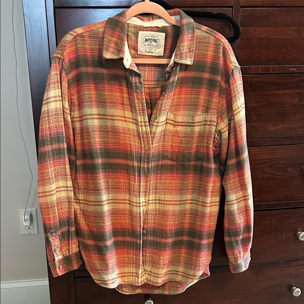 American Eagle vintage thick Plaid Button-Up Flannel oversized Shirt